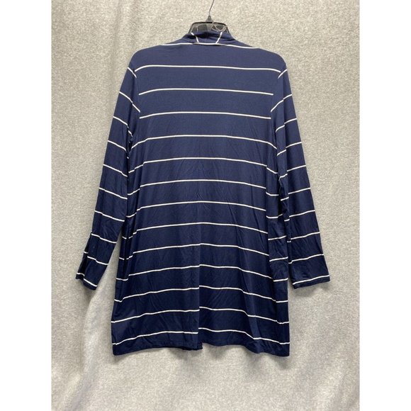 Lands End Womens Cardigan Long Sleeve Navy Blue/White Stripe Open Front Size M - Picture 2 of 8